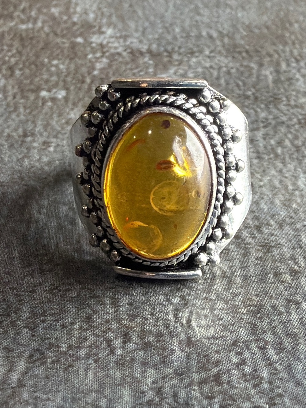 Women Jewelry Vintage Style Boho Amber Stone Ring Size 8.5 Silver 925 Plated